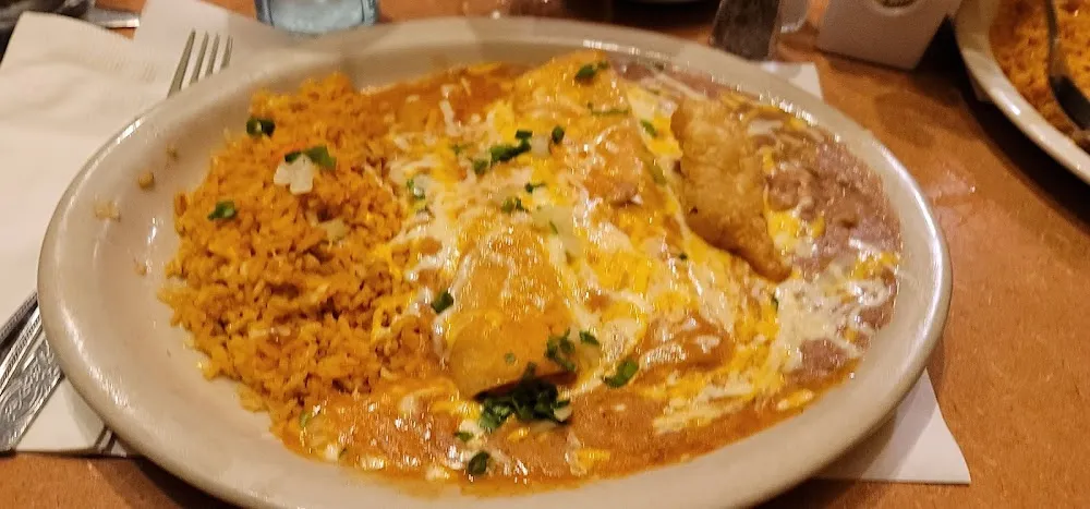 Cheese Enchiladas with Beans and Rice
